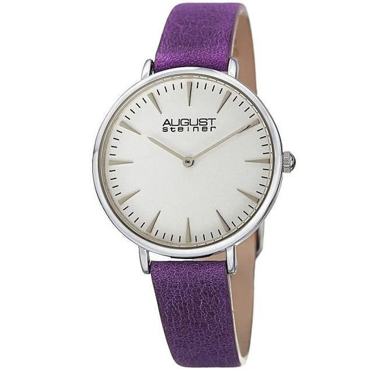 Women's AS8187 Watch Leather Purple Band Silver-Tone with