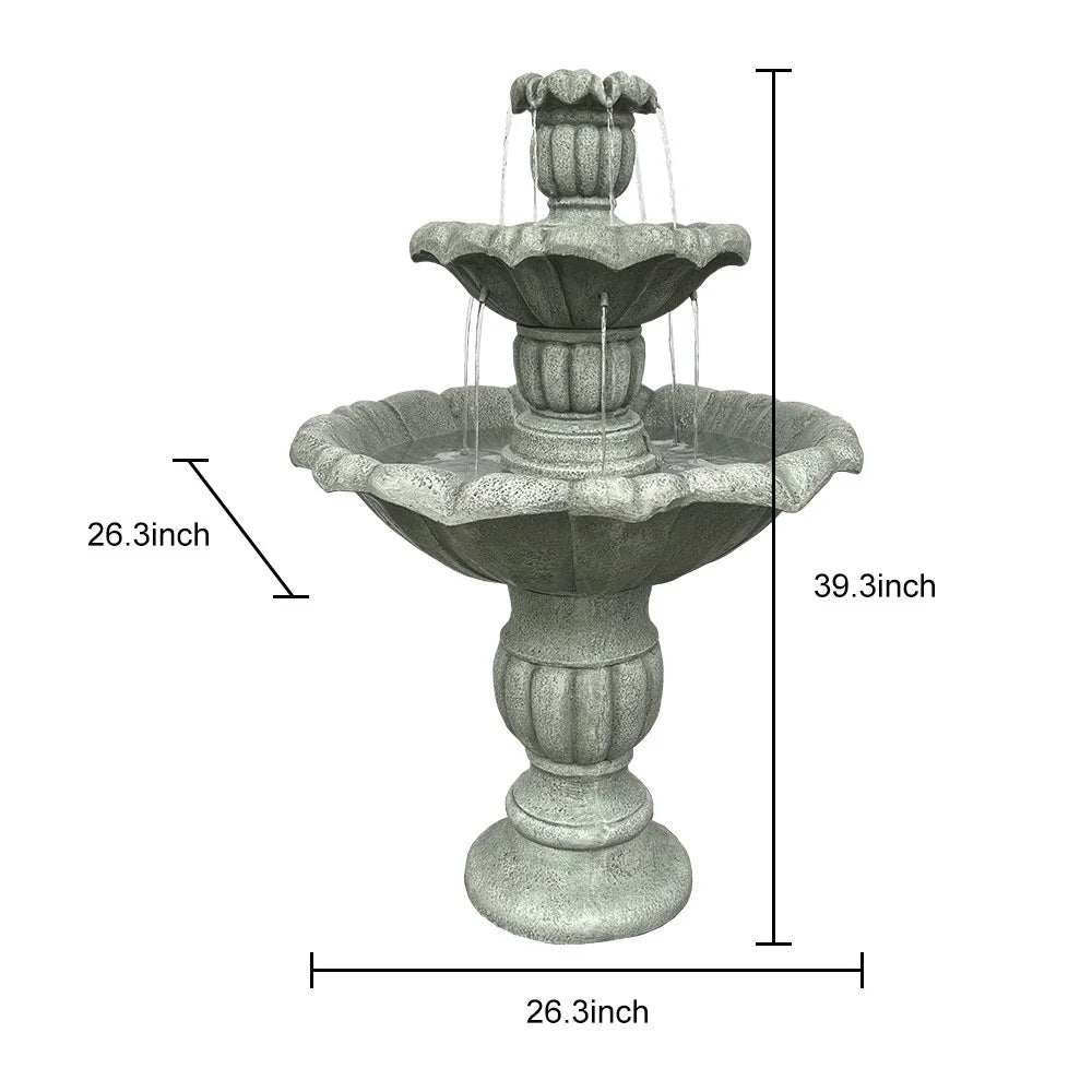 Concrete Outdoor 39In Mediterranean Fountain 3Tier Construction Water