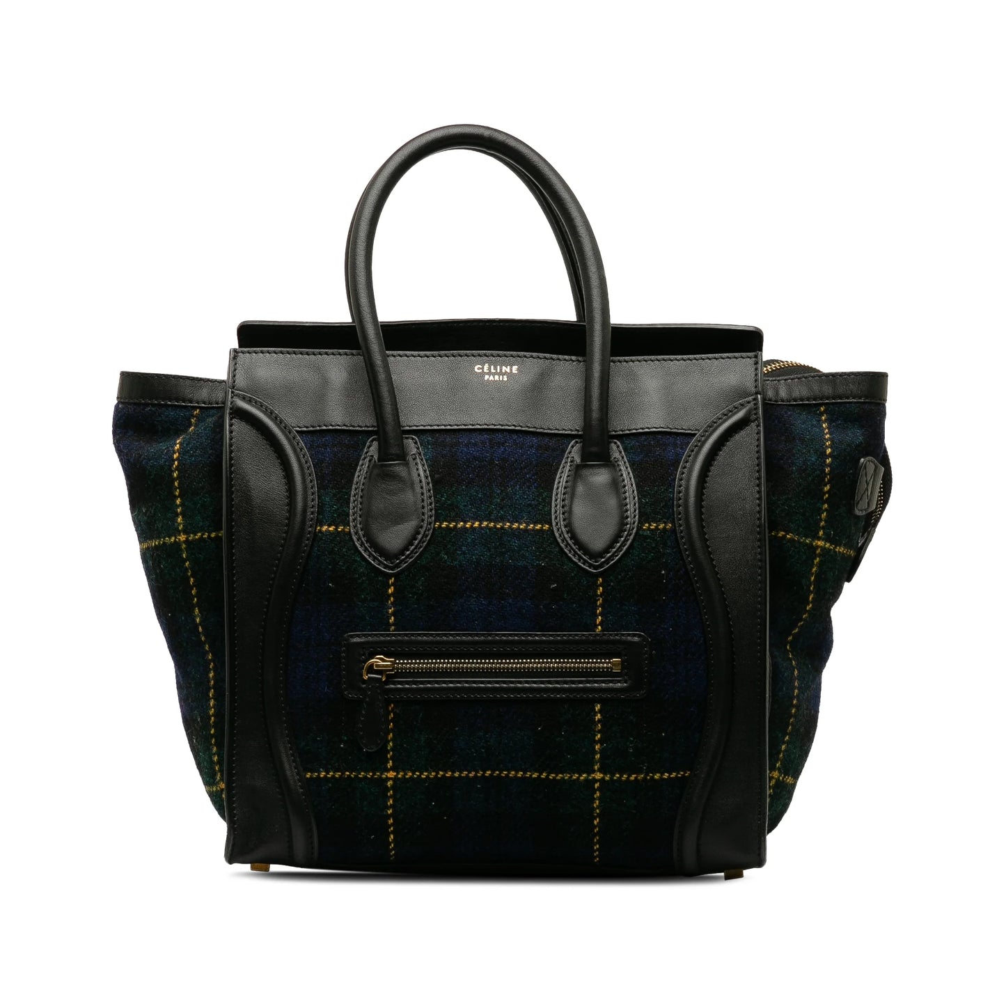 Authenticated Tote Celine Tote Unisex Wool Blue Fabric Tartan Mini (Good) Bag Pre-Owned Luggage