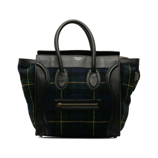 Authenticated Tote Celine Tote Unisex Wool Blue Fabric Tartan Mini (Good) Bag Pre-Owned Luggage