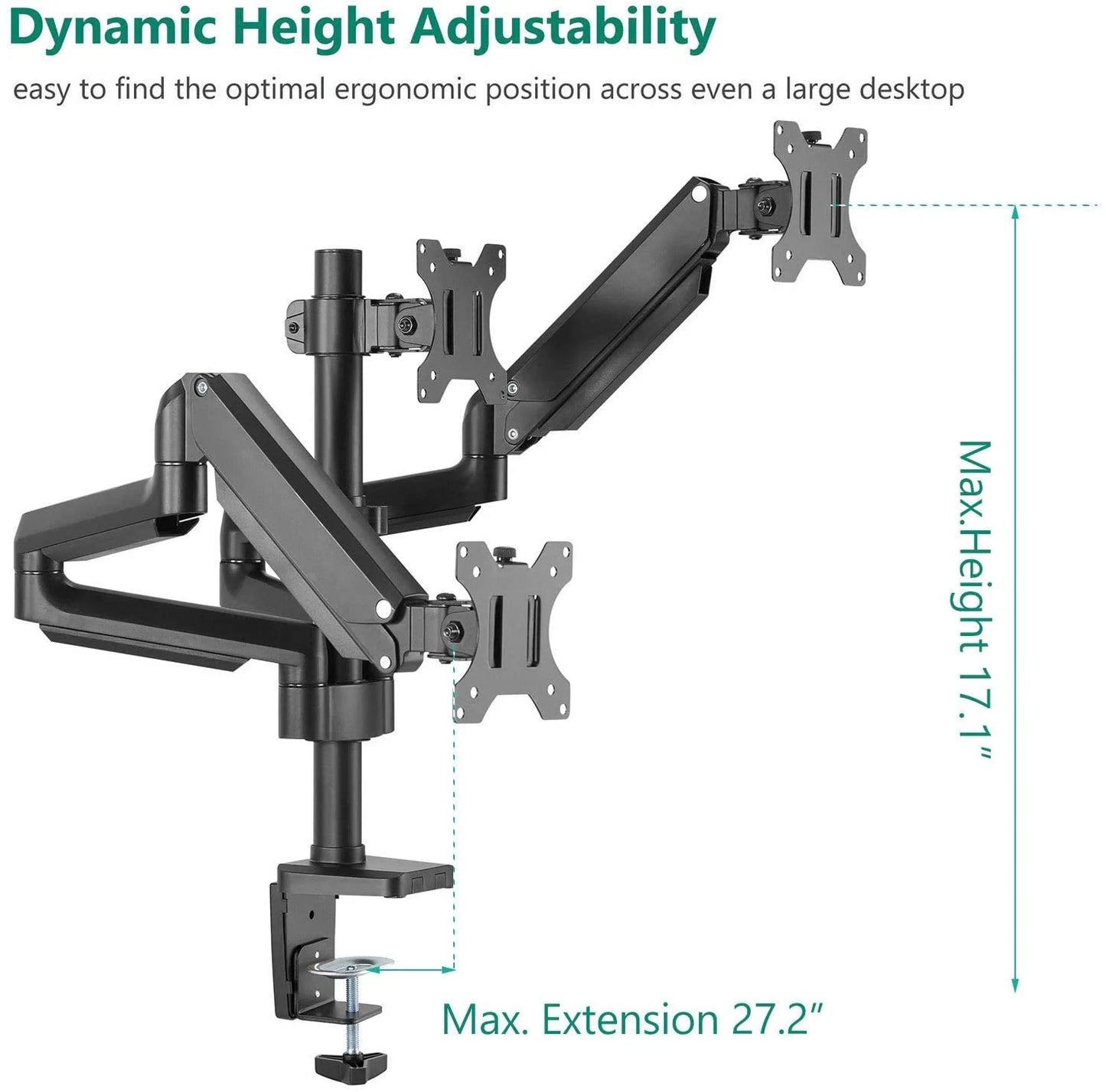 up Monitor Weight Stand for LCD Fully Desk 15.4lbs Premium Display Adjustable Triple to Gas 27 Capacity inch, Spring Mount