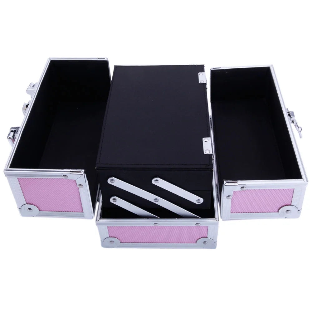 Silver Makeup Zimtown Jewelry Storage Portable Pink Bag Mirror Train with Aluminum Lock Case Box Case