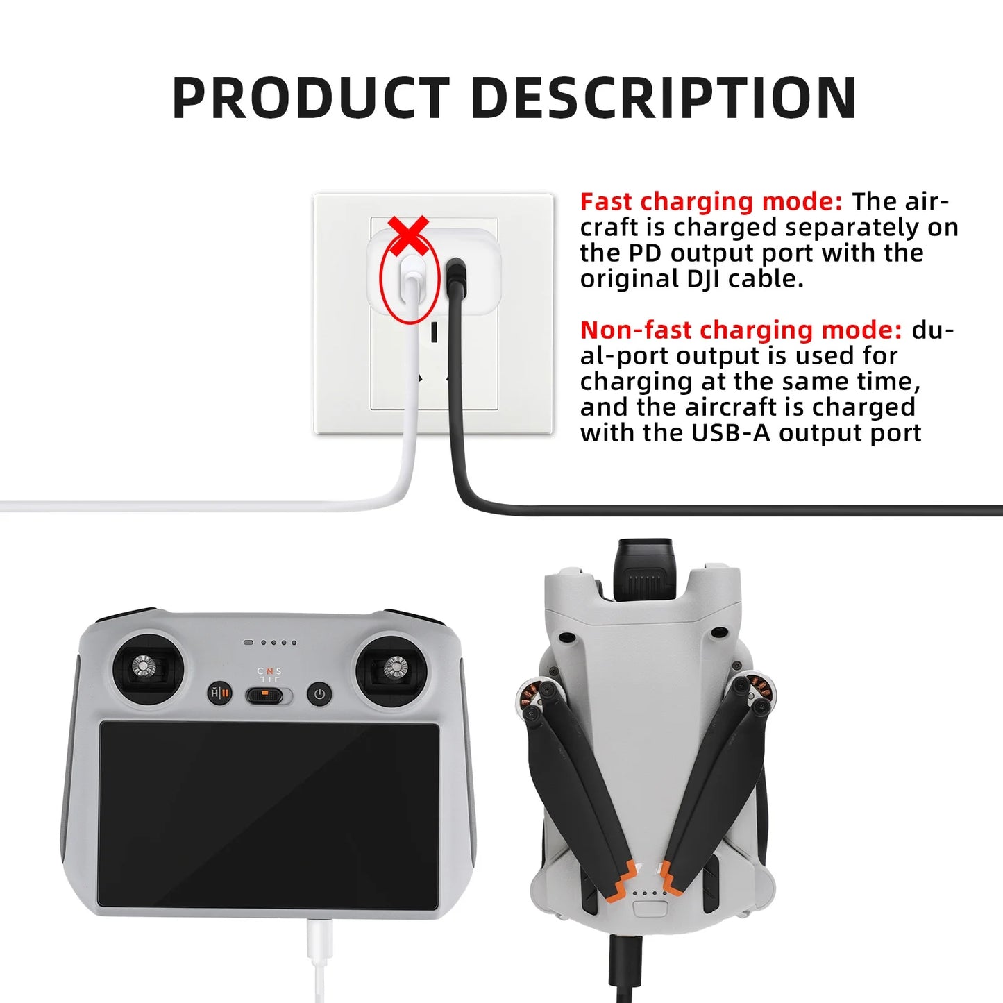 with 3 USB for Charger Mini Pro Cable Dual-Port Parts 2/Mini Type-C Charging Charging DJI 30W