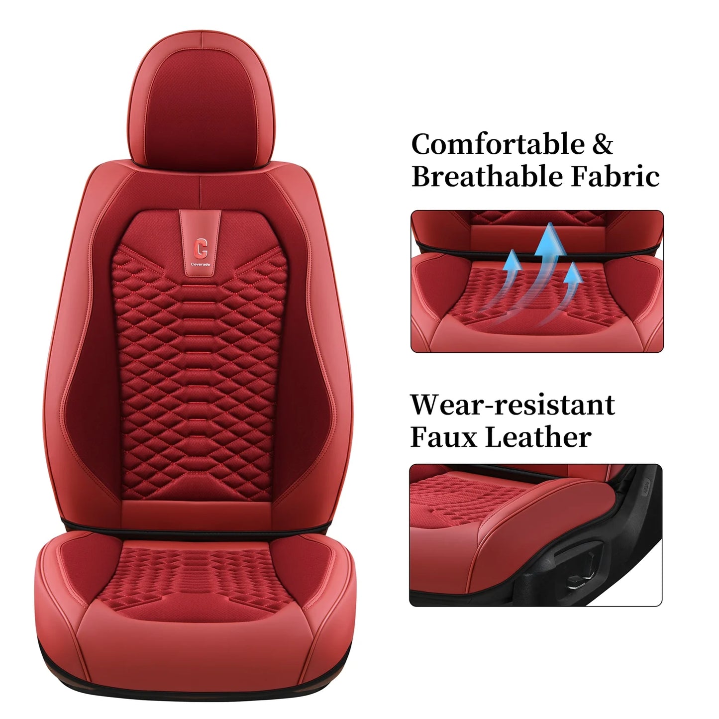 5 for Fit Auto Fabric Universal Breathable Seat Red Covers Car Sedans Seat Set Women, Pickup Most SUV Leather Back Front Car Trucks Seats Interior Full & Protectors, Coverado