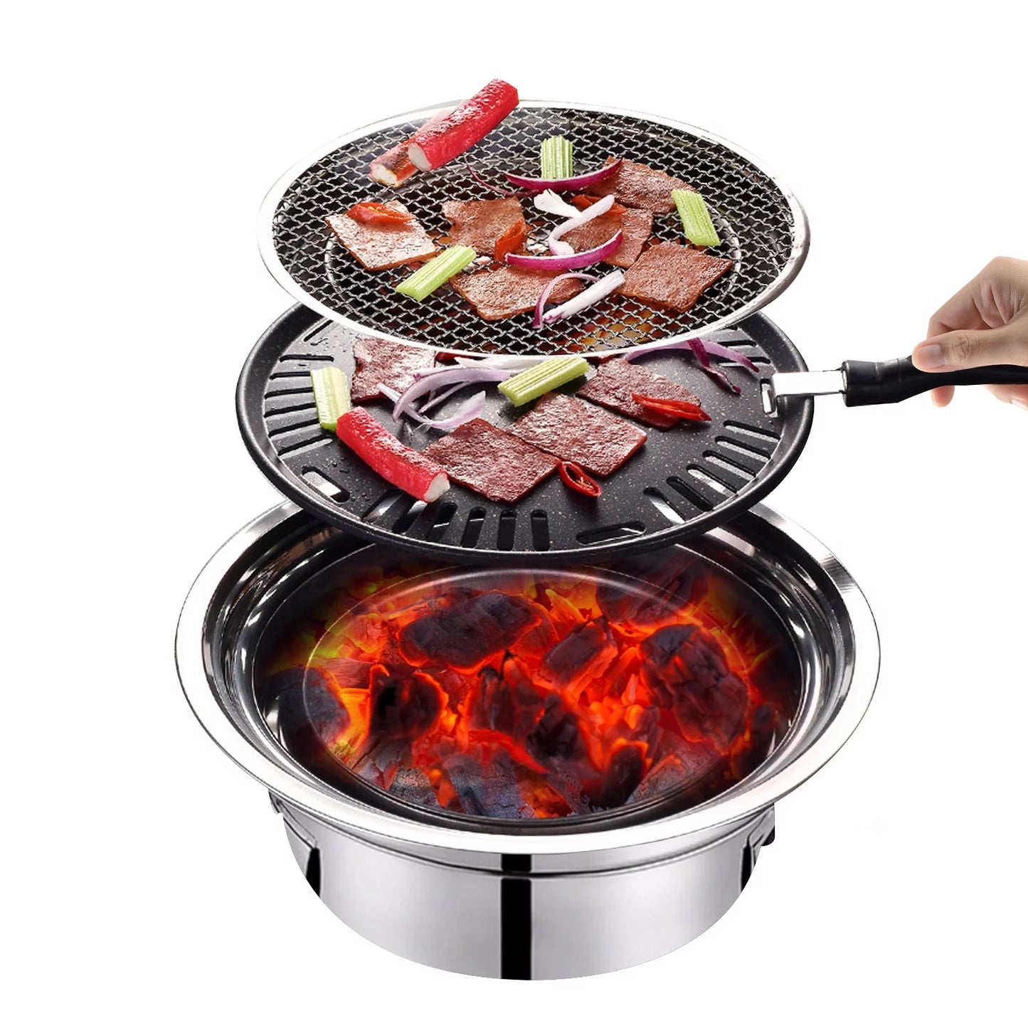 Round for Indoor Portable Picnic Grill Charcoal Grill, Stove Camping Carbon Household Outdoor, Grill and BBQ Grill, Grill Non-stick Smoker Korean Barbecue