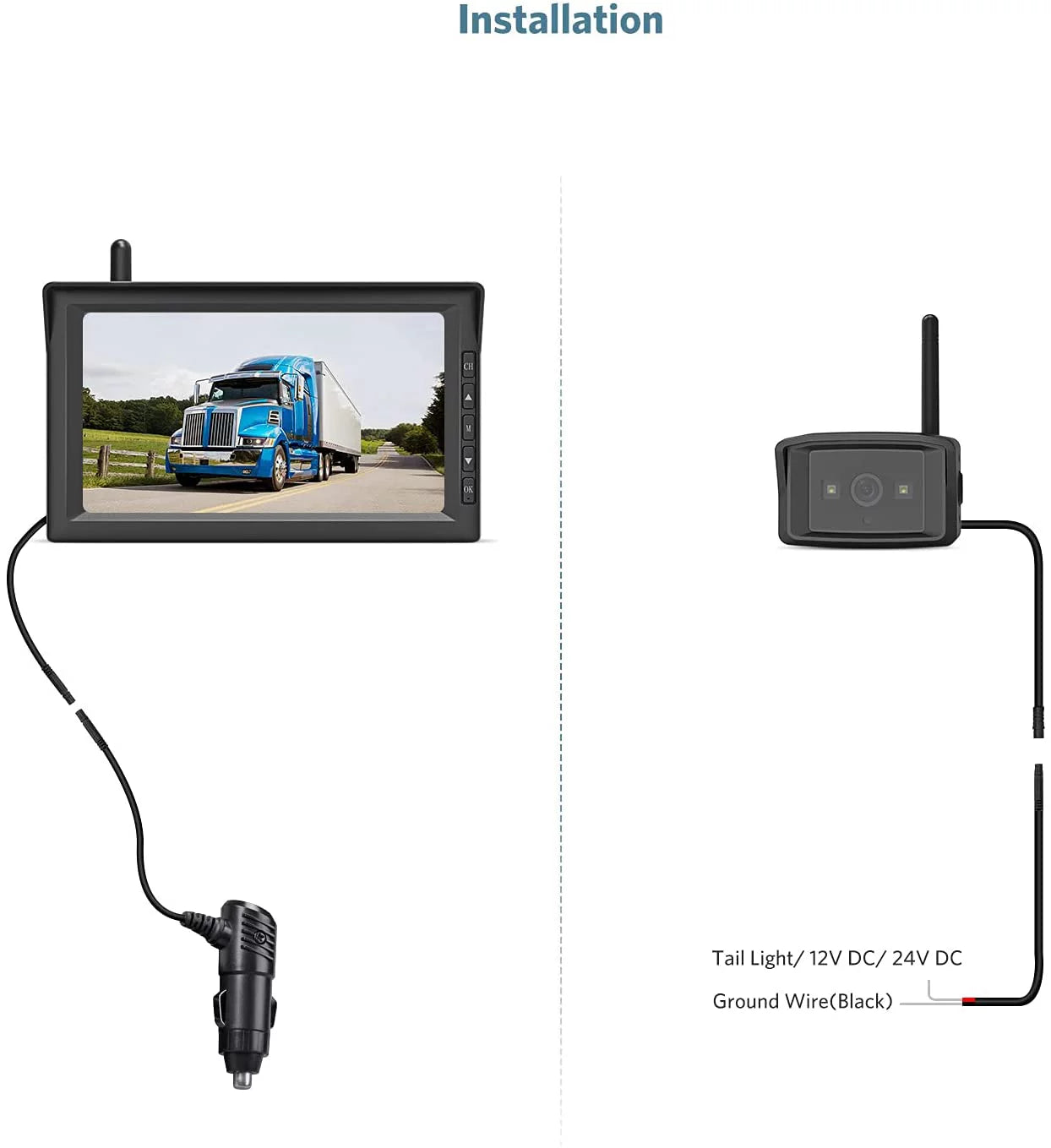 Night Kit K10 Camera 7'' Rear IR Wireless RV with Monitor, 5th Backup Cars, 2 Trucks, HD , Vision for Camera Support RVs, System Motorhome View Trailers, Cameras