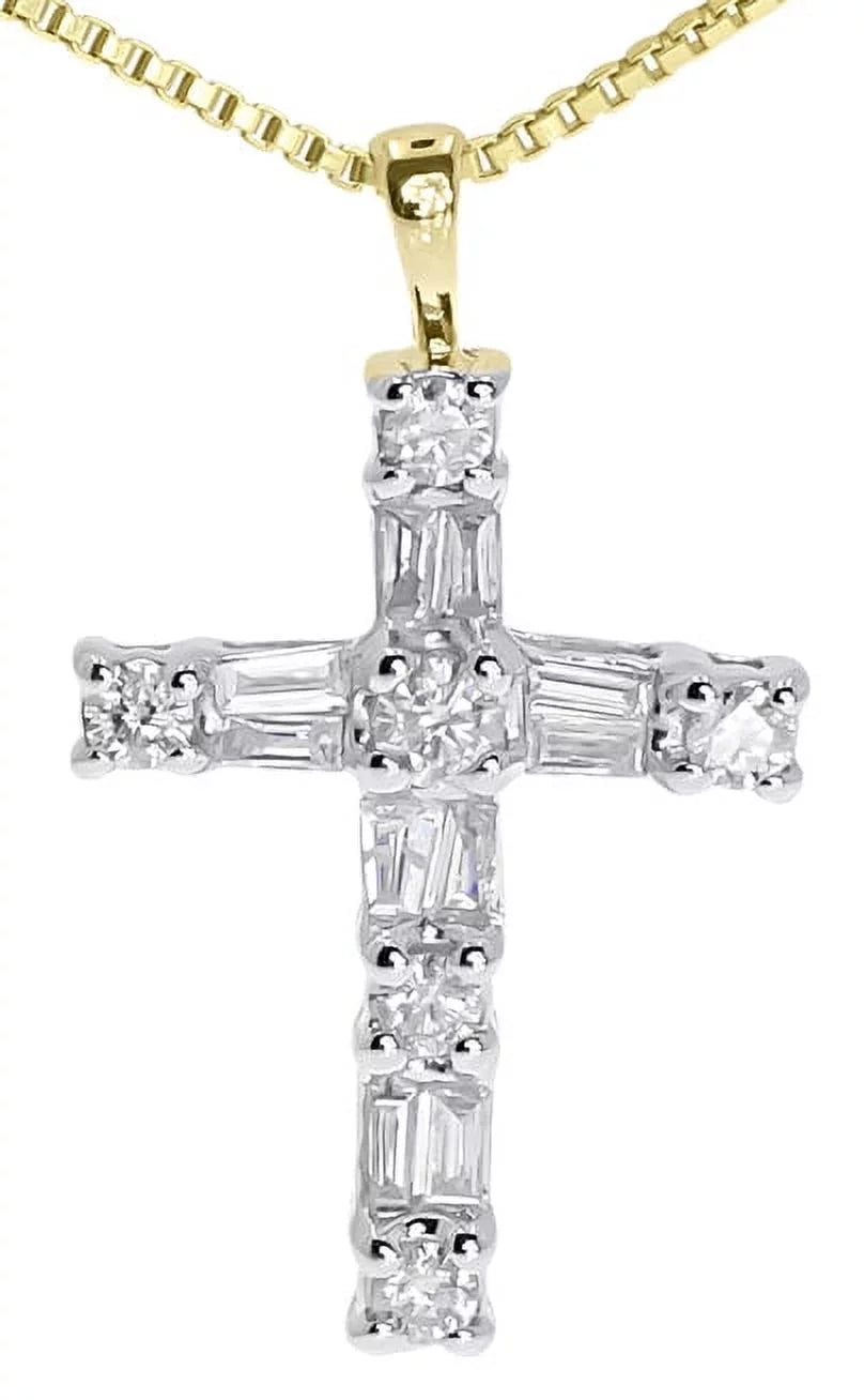 Round Diamond 14k (0.50 Yellow Baguette Gold Cross Mini ct)