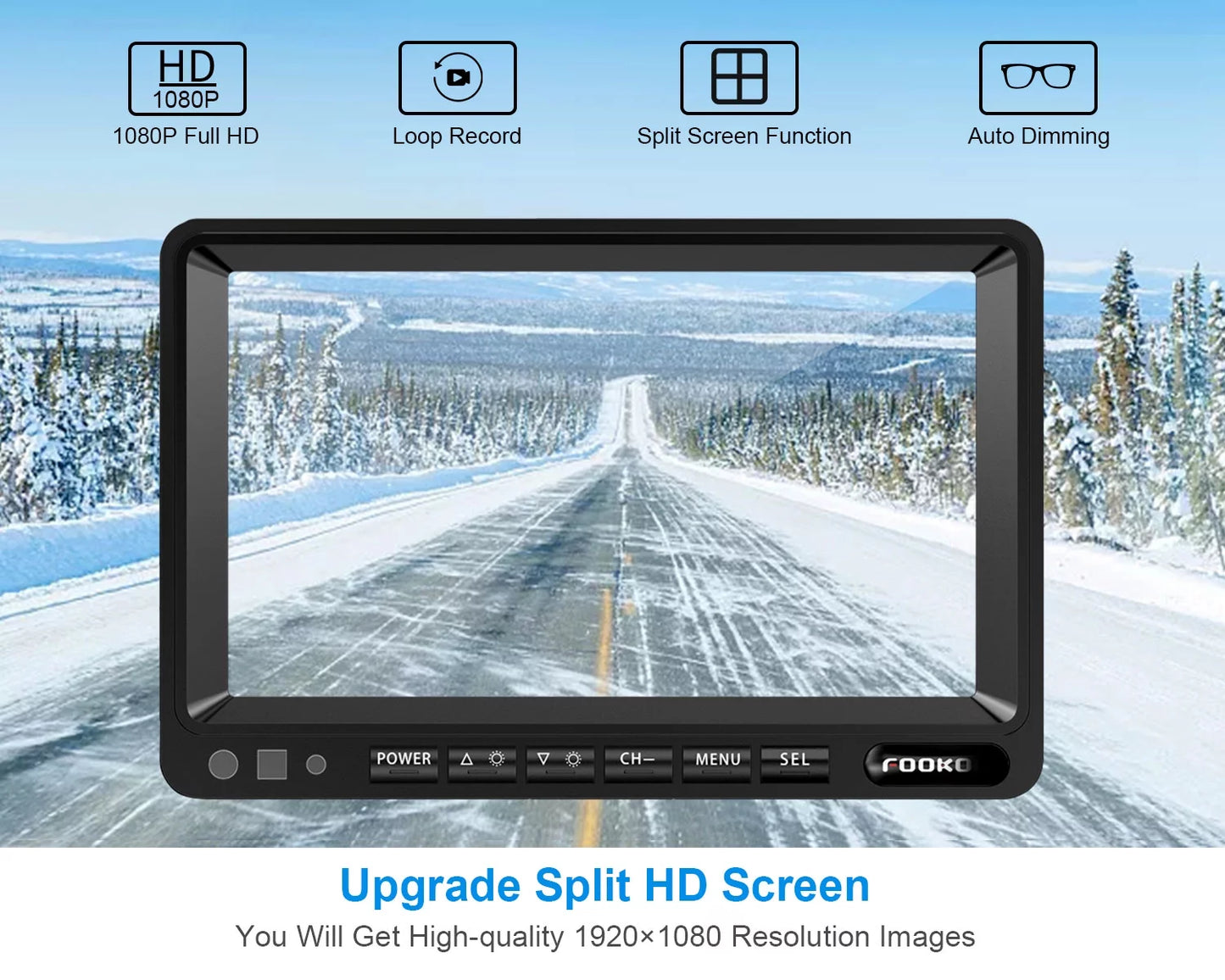 (FHD3) Truck/Trailer/RV Wired Recording Monitor Split IP69 Backup View Screen 7" Waterproof HD 1080P W/ RV Systems, Cameras Lines Dual Parking Fookoo for 7-inch Camera Front/Rear Ⅱ