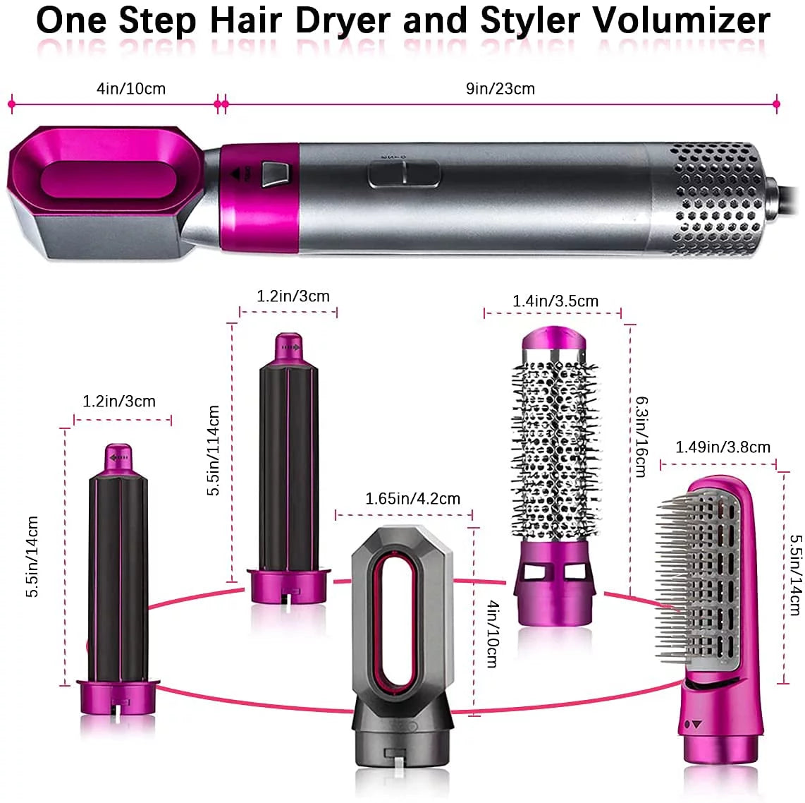 with Hair Brush and Dryer Ionic Color: Hair Brush for 5-in-1 Brush - Negative Dryer Blow Automatic Heads - Straightening GreyRed Curling Detachable Electric Styler Styling,