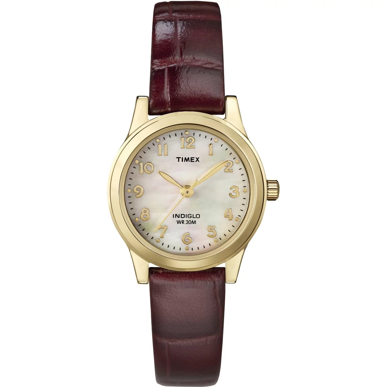 Avenue Leather Gold/Burgundy/MOP Watch, Women's Dress 25mm Timex Strap Essex