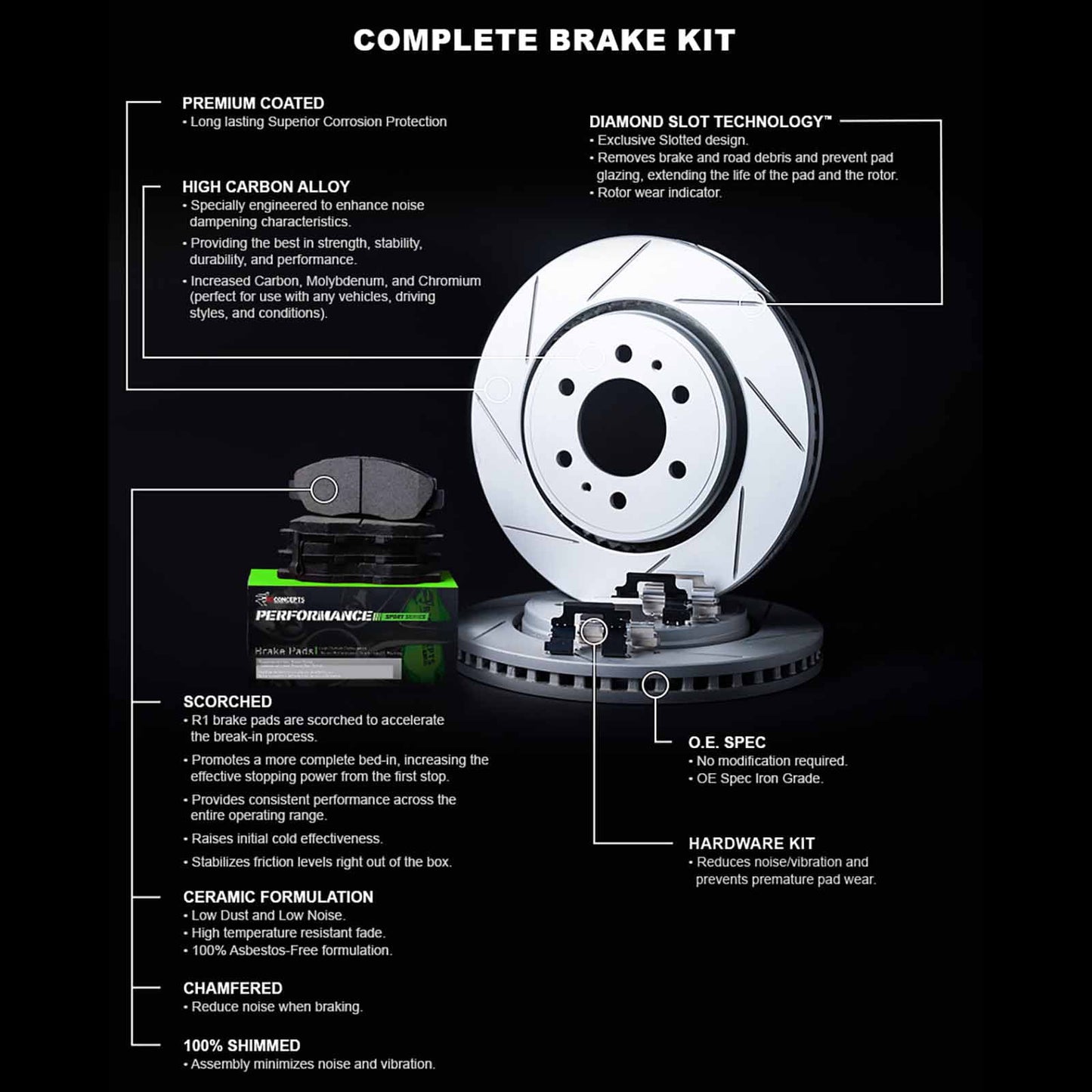 Rotors Q60 Rotors| Pads Performance G37, Kit Pads| Hardware Brake |Front and INFINITI Brake Front G35, 2007-2015 Brakes and Concepts and Pads| Sport Kit|fits Rotors R1 Brake