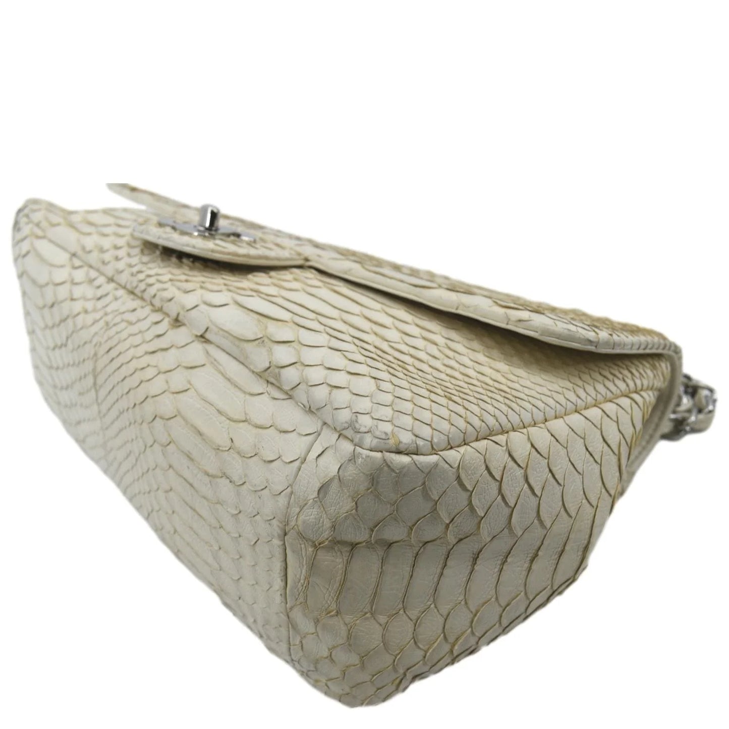 CHANEL Crossbody Pre-Owned Leather Ivory Flap Python Bag