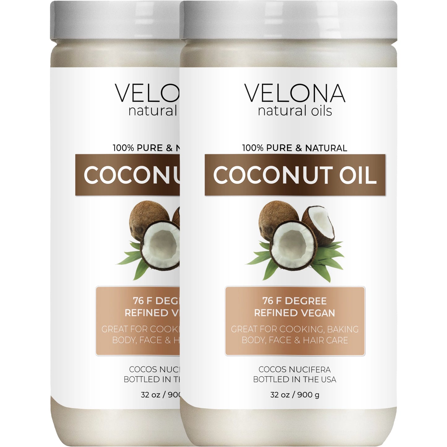 | Velona Pure and Skin, - Oil Care in oz Face, 64 100% Hair Oil pressed Refined, Body, | Coconut Degree Natural | 76 jar | Cold Carrier