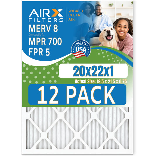 20x22x1 AIR. Air 12 in FILTERS WICKED Filter AIRX of FPR MERV 700 to MPR Pack Comparable 5 - Rating, Furnace CLEAN Filters Made USA & 8 by