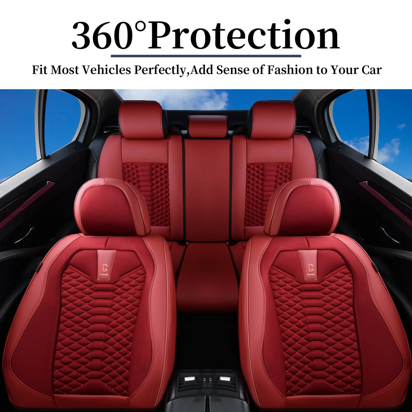 5 for Fit Auto Fabric Universal Breathable Seat Red Covers Car Sedans Seat Set Women, Pickup Most SUV Leather Back Front Car Trucks Seats Interior Full & Protectors, Coverado