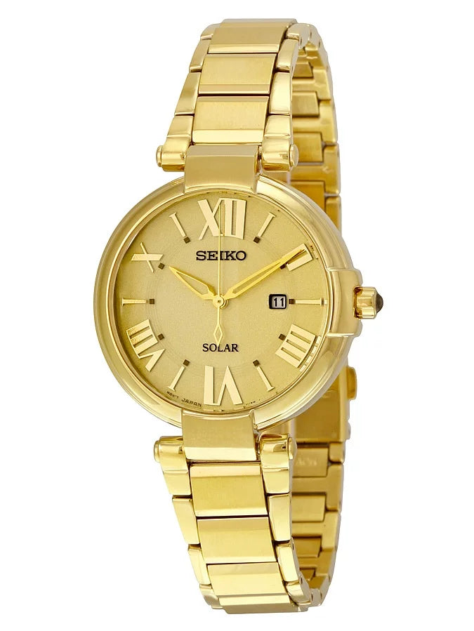 Watch Ladies Seiko SUT176 Solar Dial Gold-tone Champagne