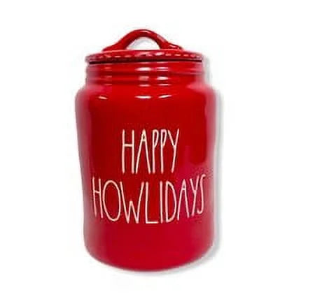 LL Ceramic Dunn Letters Canister HAPPY HOWLIDAYS Magenta Red Rae by White with