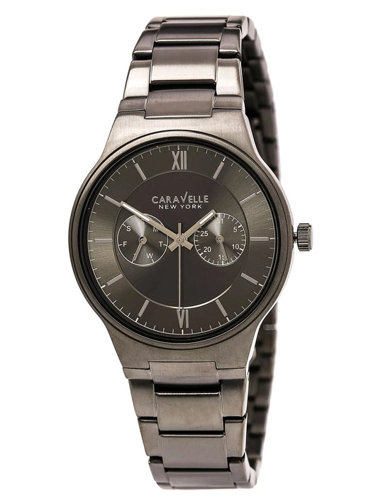 Stainless Dial Caravelle Steel Gunmetal Bracelet 45A136 Dress Men's Watch Grey IP