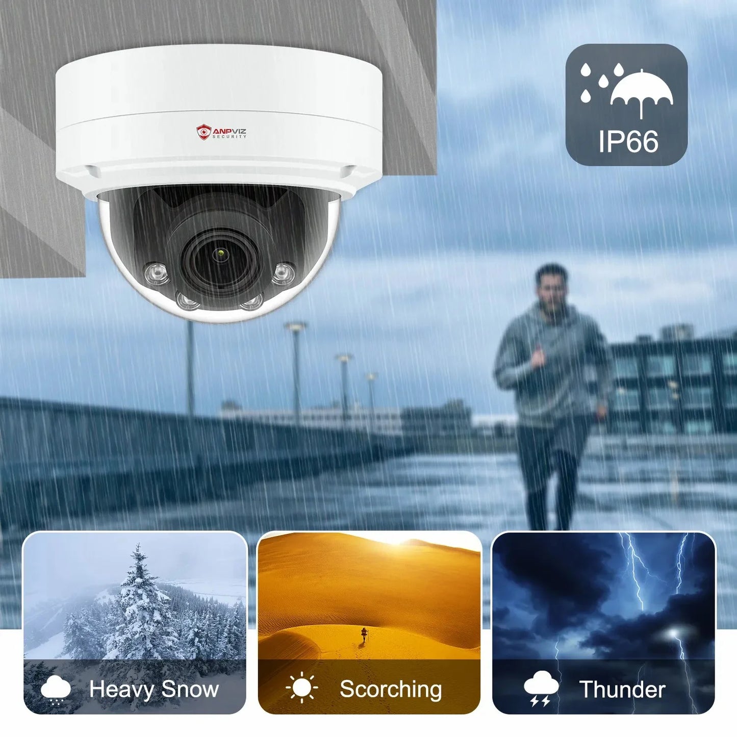 Built Camera H.265 30m Camera ANPVIZ IP 4X Human IP66 Vehicle Detection 8MP Mic Distance IR Zoom in Support