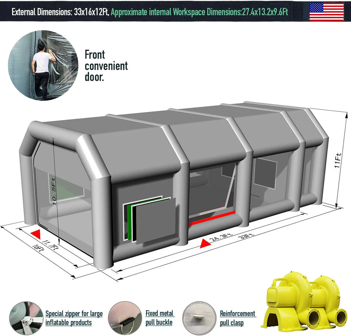 Booth Painting 33x16.4x11.5Ft With Paint Urbanest for Blowers Car Inflatable Tent Car Garage