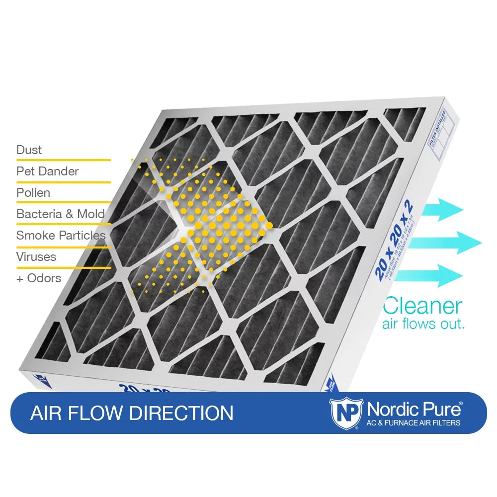 20x20x2 Air Filters Pack Plus 12 Nordic Pleated Carbon Pure MERV Pleated 12