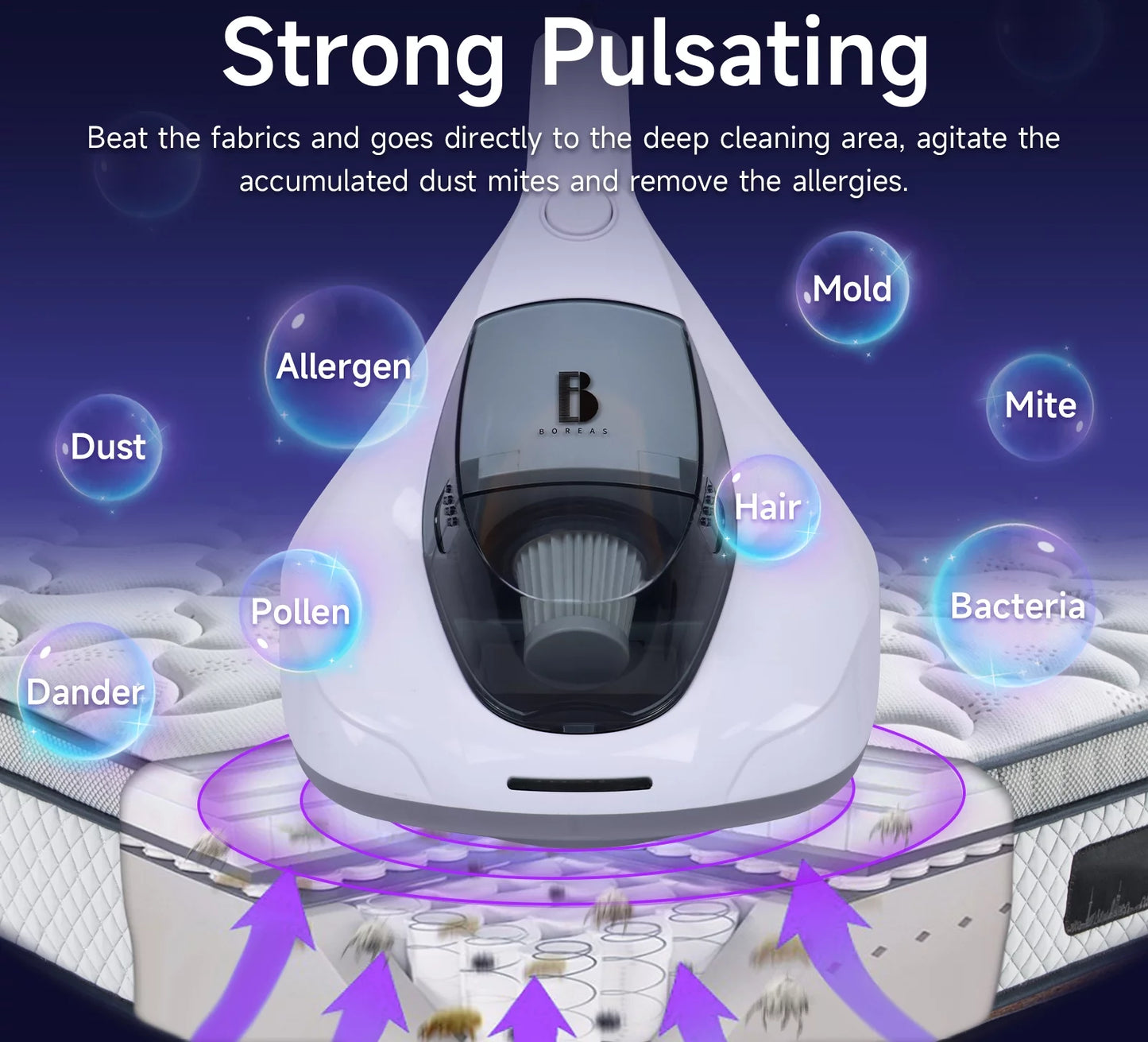 Cleaner remove with Pulsating Sanitizer Allergen Vacuum Allergens/Bacteria/Mite Kills Handheld Pad&True UV Large HEPA Hair/Dust