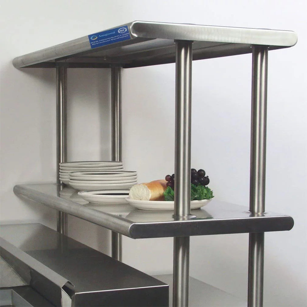 12" | Work Double Wide x Combo Metal | Prep Overshelf & Table Table Tier Shelves 24" Steel Stainless Shelving Two Kitchen 48" With