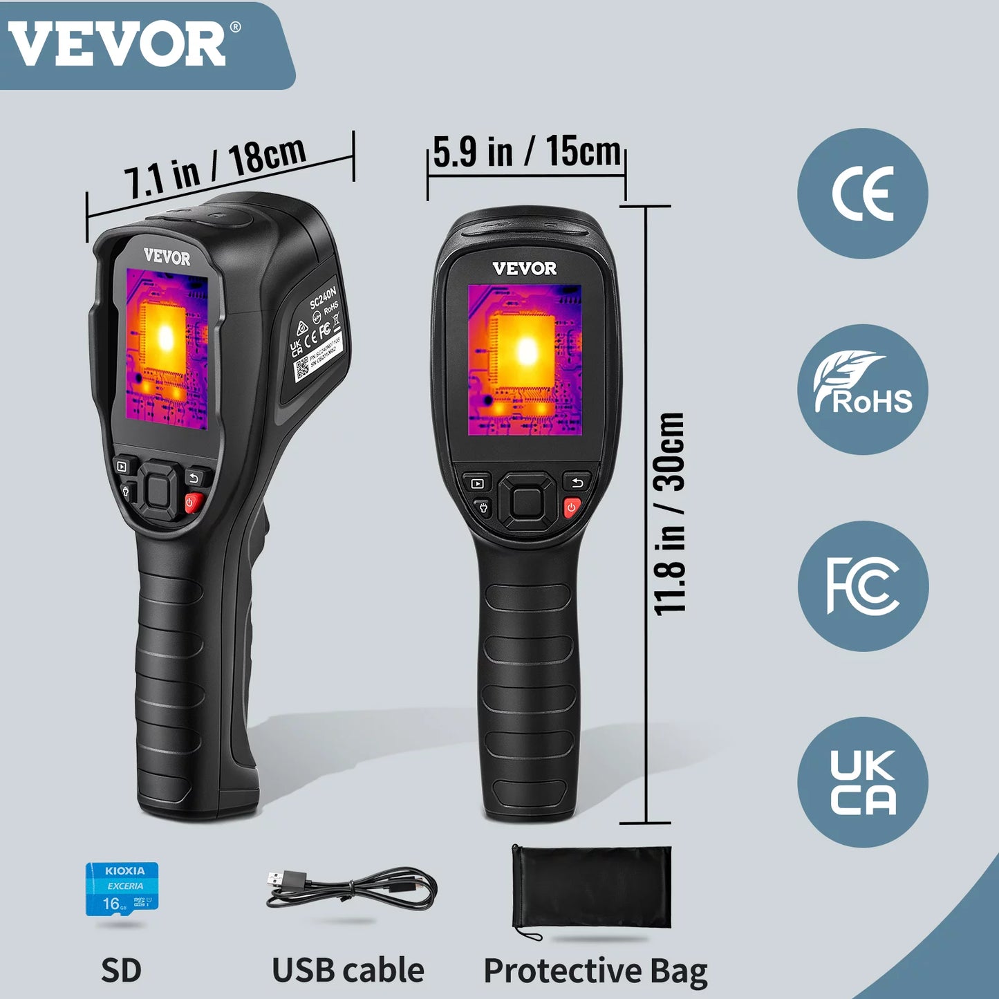 Refresh 20Hz VEVOR SD 16G Temperature Rate Imaging Pixels), -4℉~662℉ (43200 Thermal and Battery Li-ion Camera 240x180 Resolution Camera, Built-in Rechargeable IR with Infrared Range, Card,