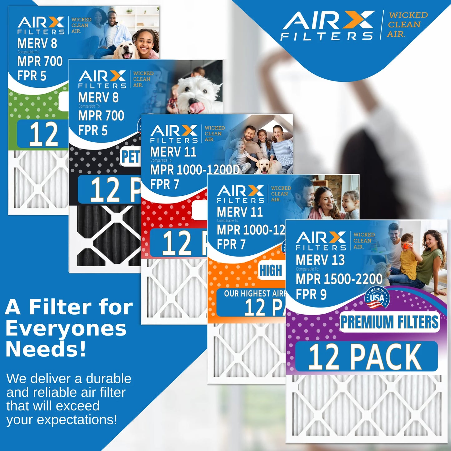 1500 Rating, Pack Made & MPR AIR. - in 9 12x12x1 CLEAN FPR USA WICKED FILTERS 13 Comparable by Filters Air Furnace Filter to of MERV 12 AIRX - 2200