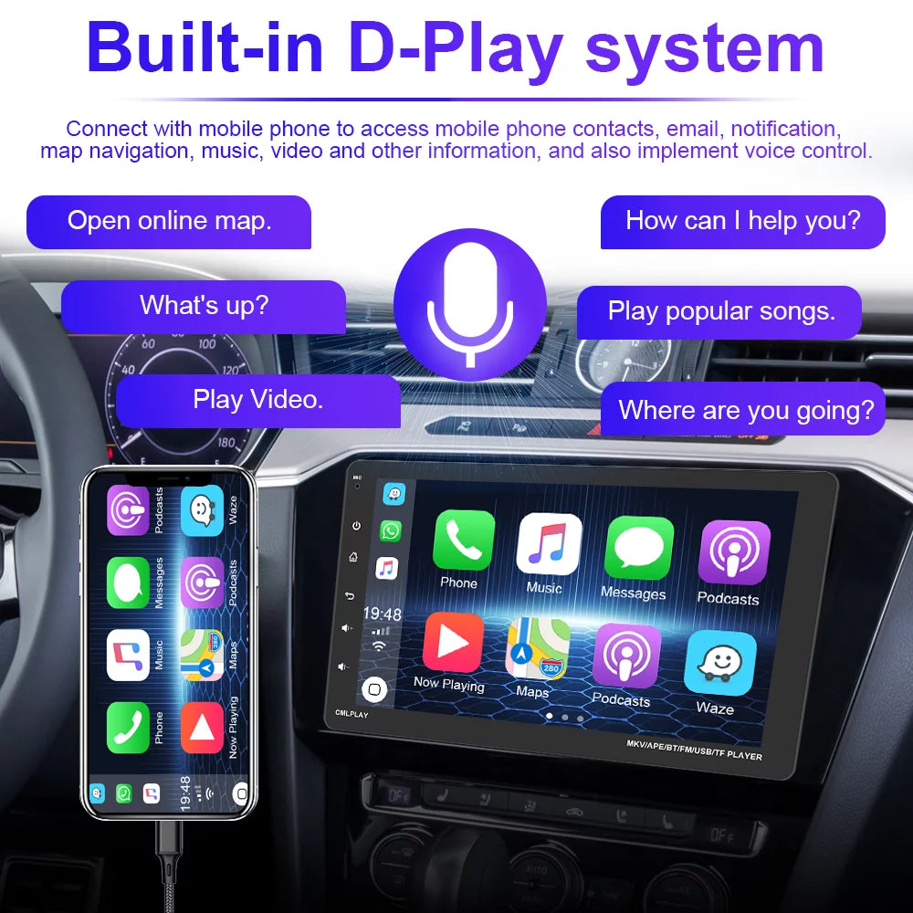 Screen USB Radio Din Android 9'' Receiver,Backup Link Car 1 Player Apple Stereo Single Multimedia Car MP5 Audio Auto Included Touch Podofo Camera Bluetooth FM Carplay Mirror HD with