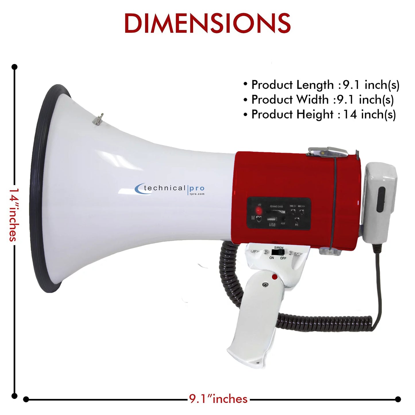 PA Megaphone Voice Outdoor - Microphone, Cheer Portable w/Detachable Technical And Strap 75-Watt Police for Siren Bullhorn Red leading Professional Bullhorn Detachable Lightweight Pro - Speaker