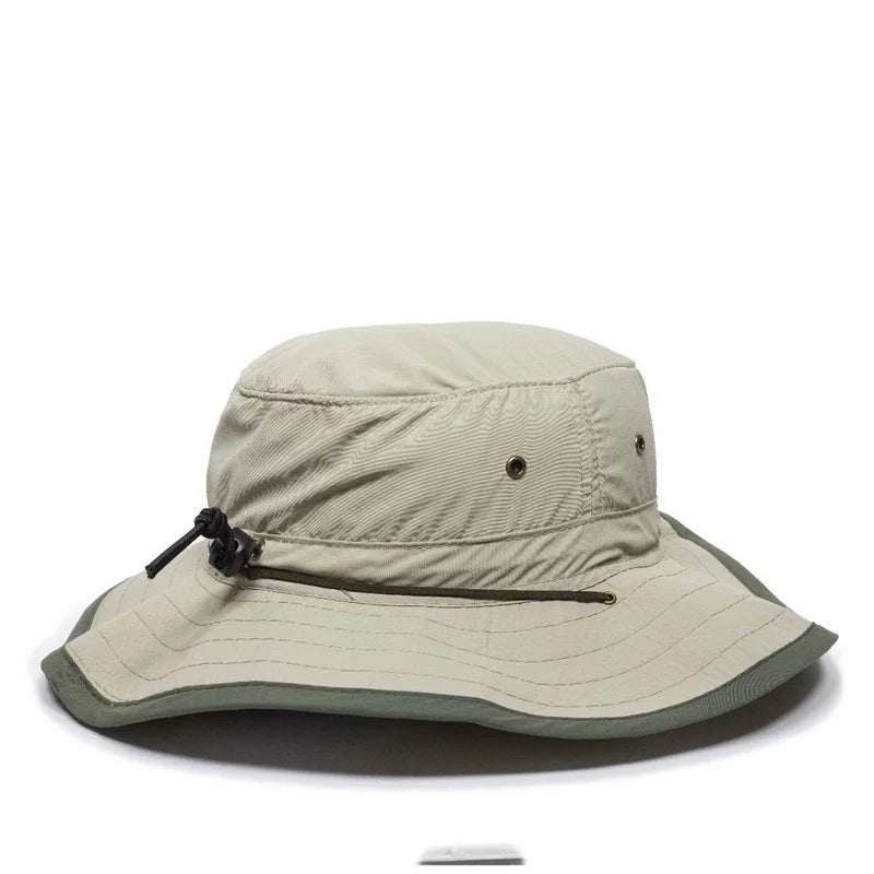 Leather Explorer Khaki Hat Outdoor BH-600 Sunblock Cord Chin Cap