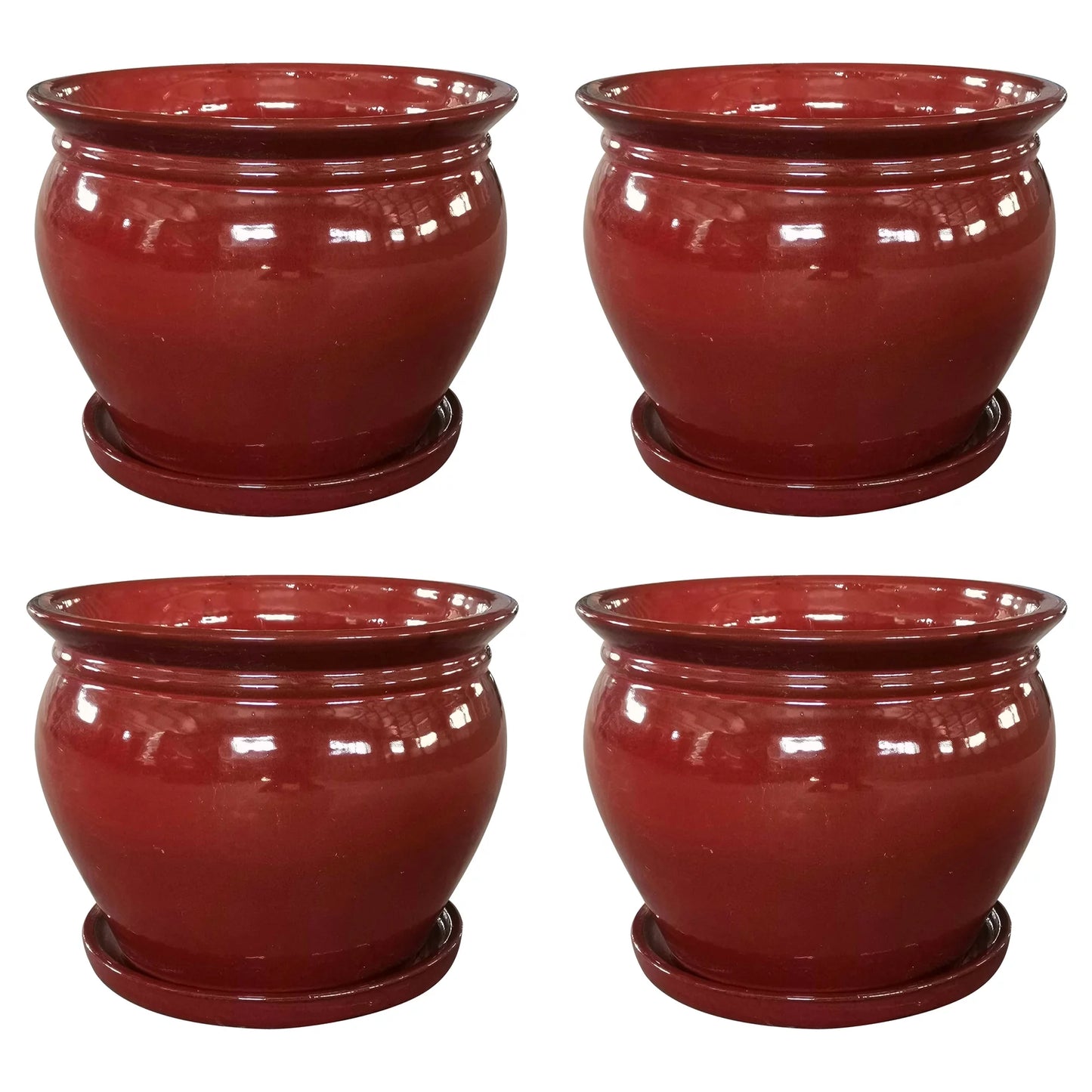 8" Pack) (4 Planter Southern with Ceramic Pot Saucer, Round Patio Wisteria