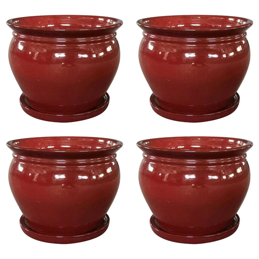 8" Pack) (4 Planter Southern with Ceramic Pot Saucer, Round Patio Wisteria