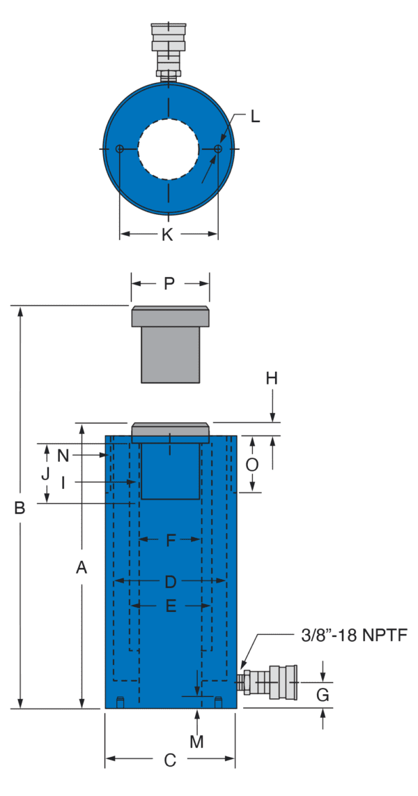 Ton - 6.00" Single Hydraulics Stroke Freedom Acting SHS206 Hole 20 Hollow Cylinder,