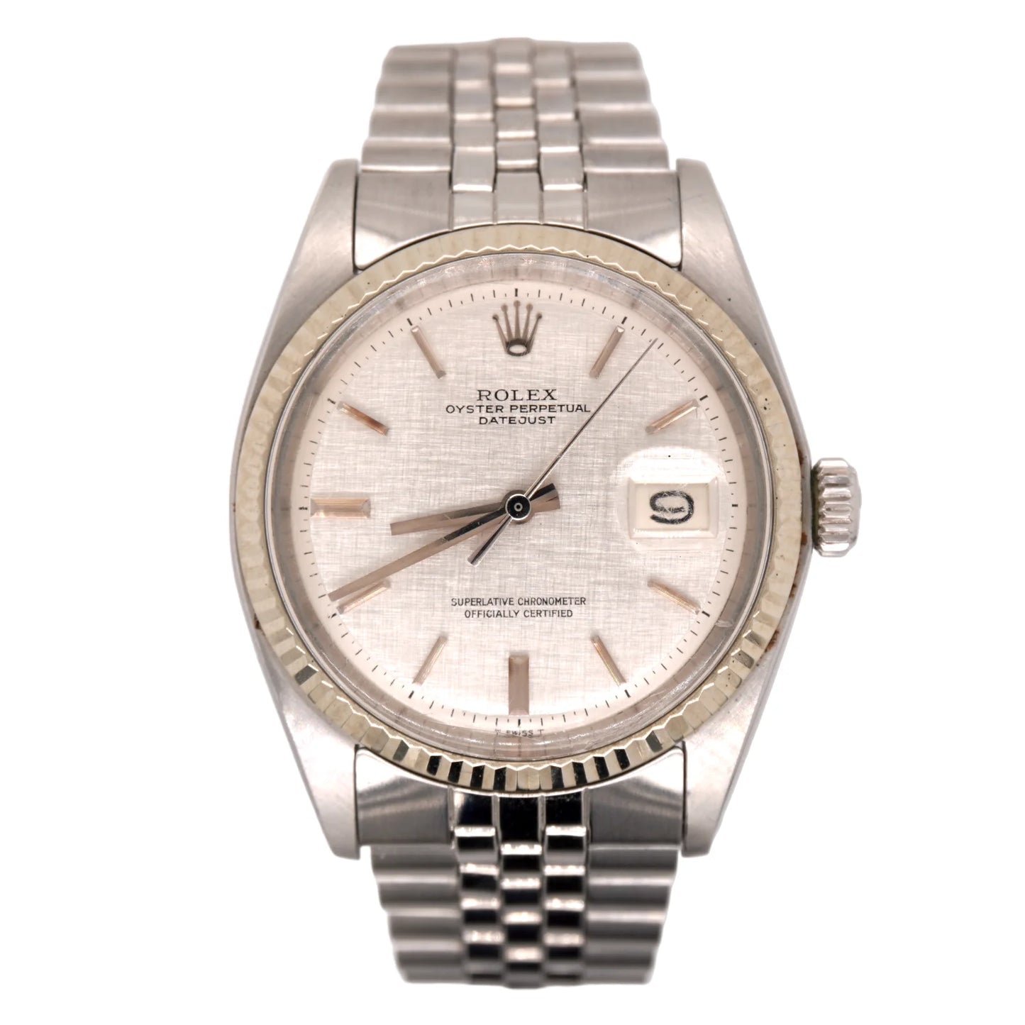 Band Jubilee Steel Rolex Datejust Watch Linen 1601 Mens Silver Dial 36mm