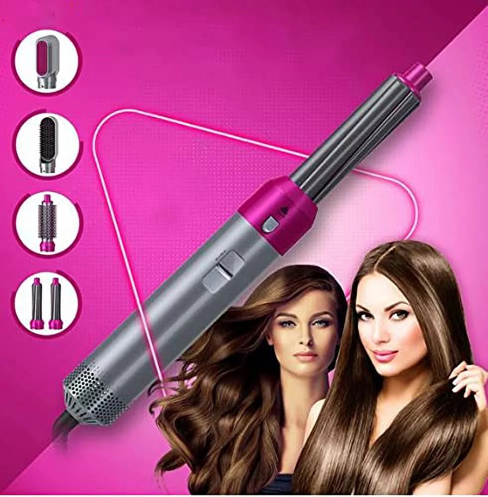 with Hair Brush and Dryer Ionic Color: Hair Brush for 5-in-1 Brush - Negative Dryer Blow Automatic Heads - Straightening GreyRed Curling Detachable Electric Styler Styling,