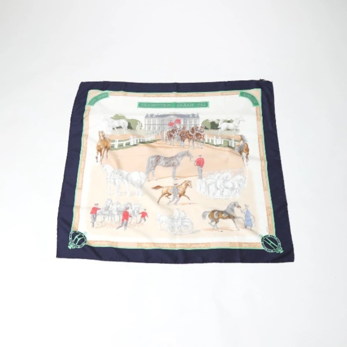 NATIONAUX LES Hermes HERMES Kare90 Scarf (Good) Pre-Owned HARAS Navy