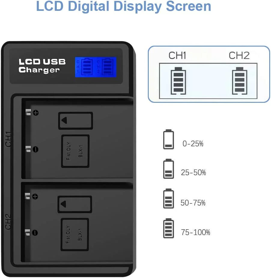 BLX-1 Dual Charge System Olympus 2-Pack Rechargeable OM Battery [7.2V/2000mAh] Battery OM-1 Station for Camera and