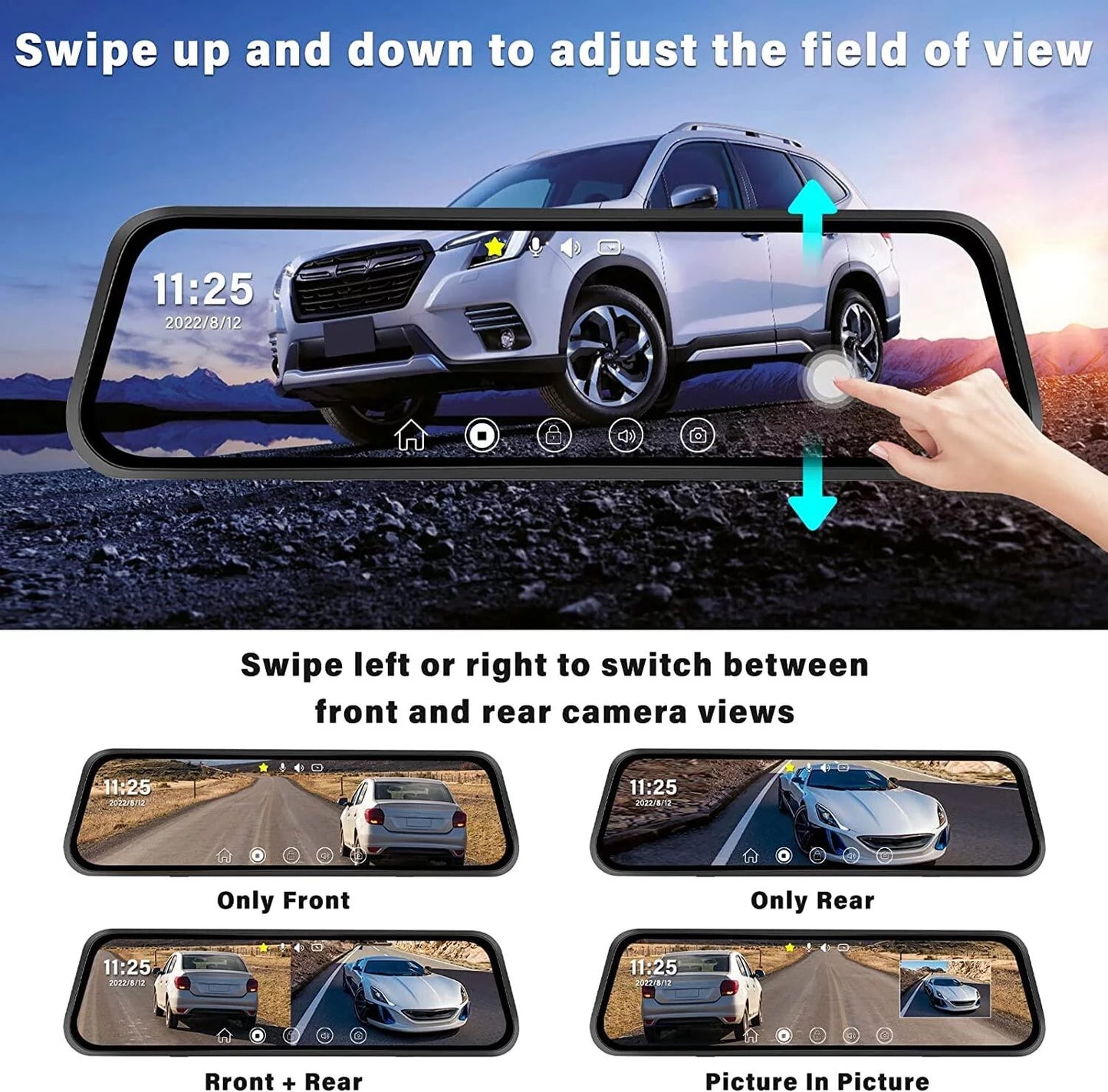 Card 32GB Vehicles Parking Night Cameras View Mirror Car 9.66" and Monitoring,with Podofo Dash Vision Front Screen for Cam Touch Rear Dual