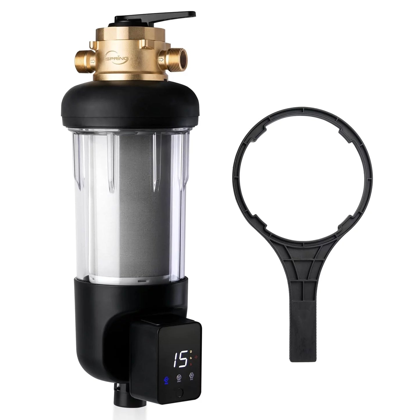 Filter Touch-Screen Bypass, Reusable, House Flushing, Microns Clear Flushable Auto Upgraded Sediment Housing, 100 with WSP100ARJ-BP and Size, Water 4 Jumbo iSpring Prefilter, Spin-Down Whole Modes,