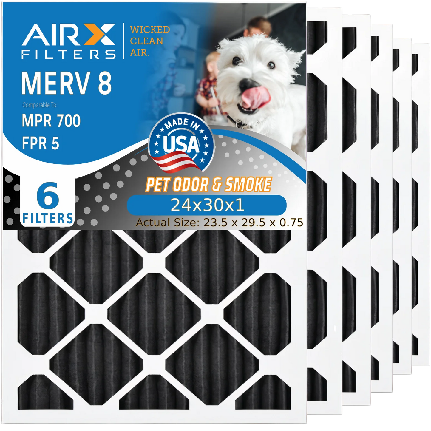 24x30x1 by WICKED FPR Air CLEAN AC AIR. 6 AIRX Odor Filter FILTERS to Comparable Furnace 5 Pack 8 HVAC Premium USA Carbon MPR MERV Filter & Filters Made Eliminator 700 24x30x1