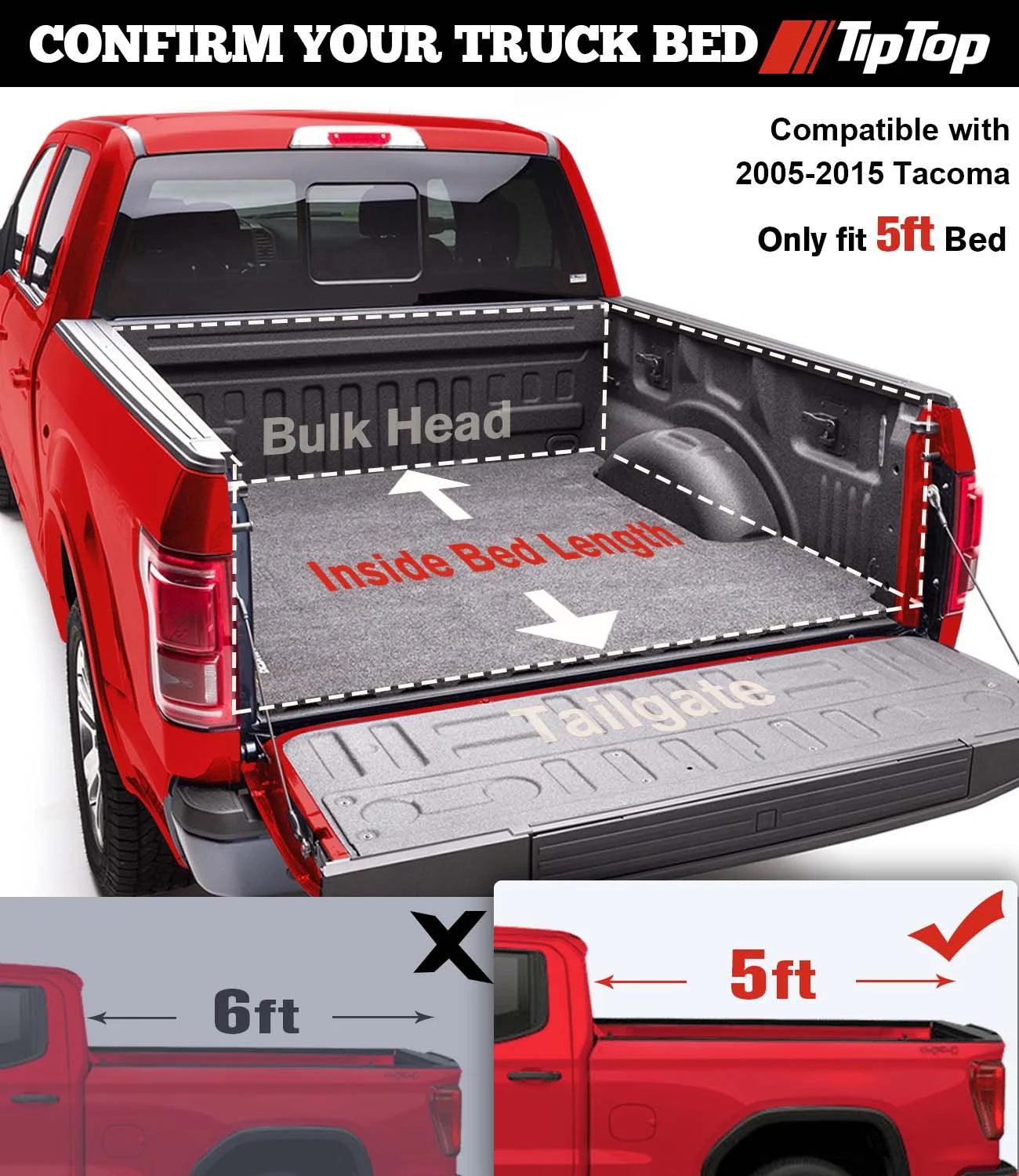 Without On Bed TPM3 Deck | Hard Rail With The Models |For Tacoma or Top Bed FRP 2005-2015 5ft (60.3") For Cover Truck TIPTOP Tonneau System| Tri-Fold