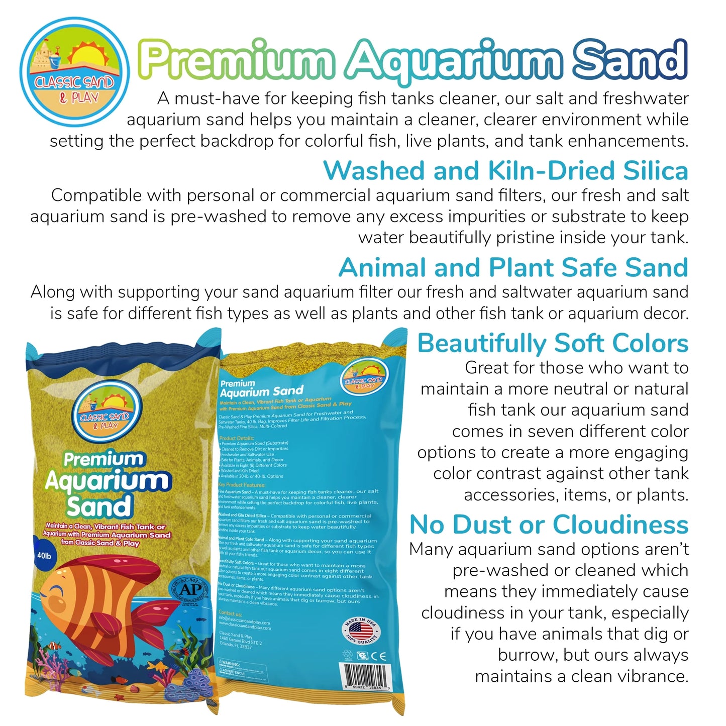 Sand Yellow for CLASSIC lb. Tanks, Natural SAND & Saltwater 40 and Freshwater Aquarium PLAY