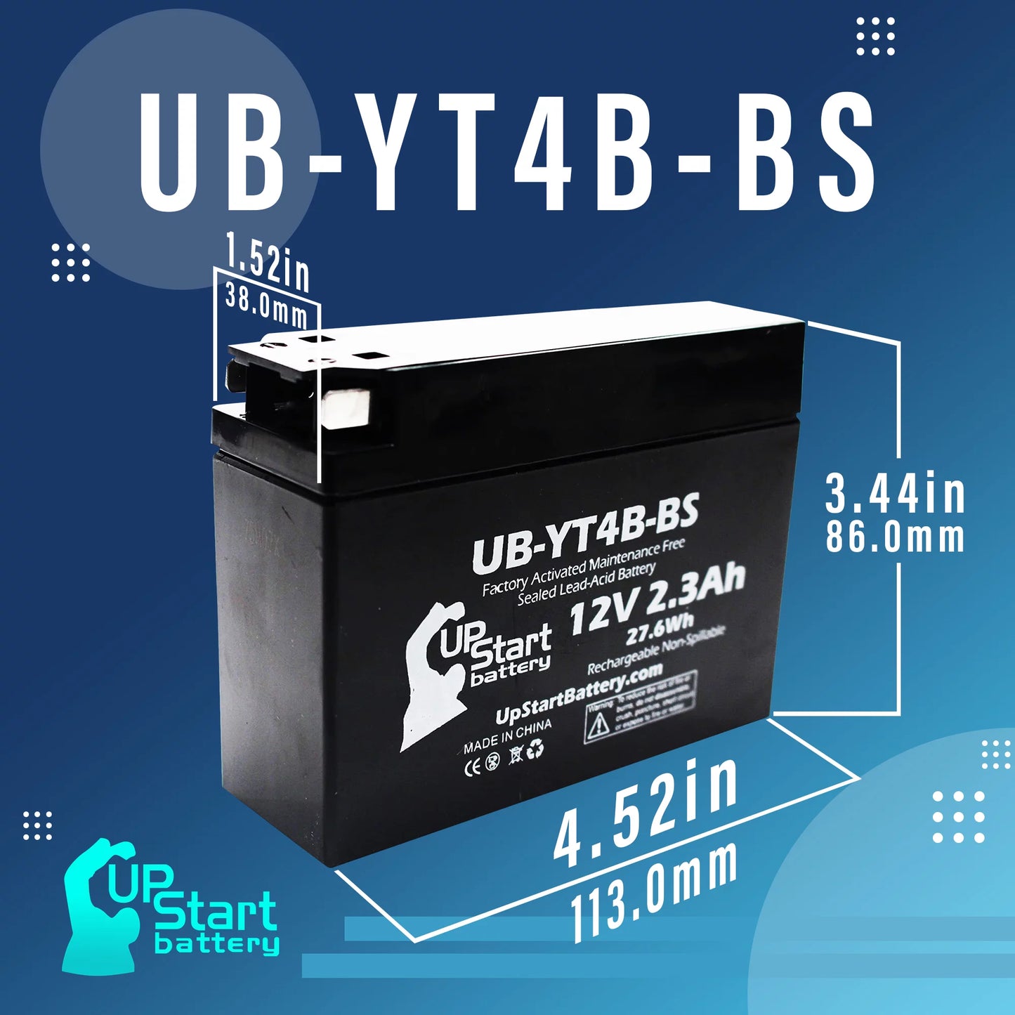 400CC Activated, Yamaha Battery Replacement Maintenance Battery Free, Factory UpStart 12V, Motorcycle SR400 - 2004 2.3Ah, UB-YT4B-BS 4-Pack for