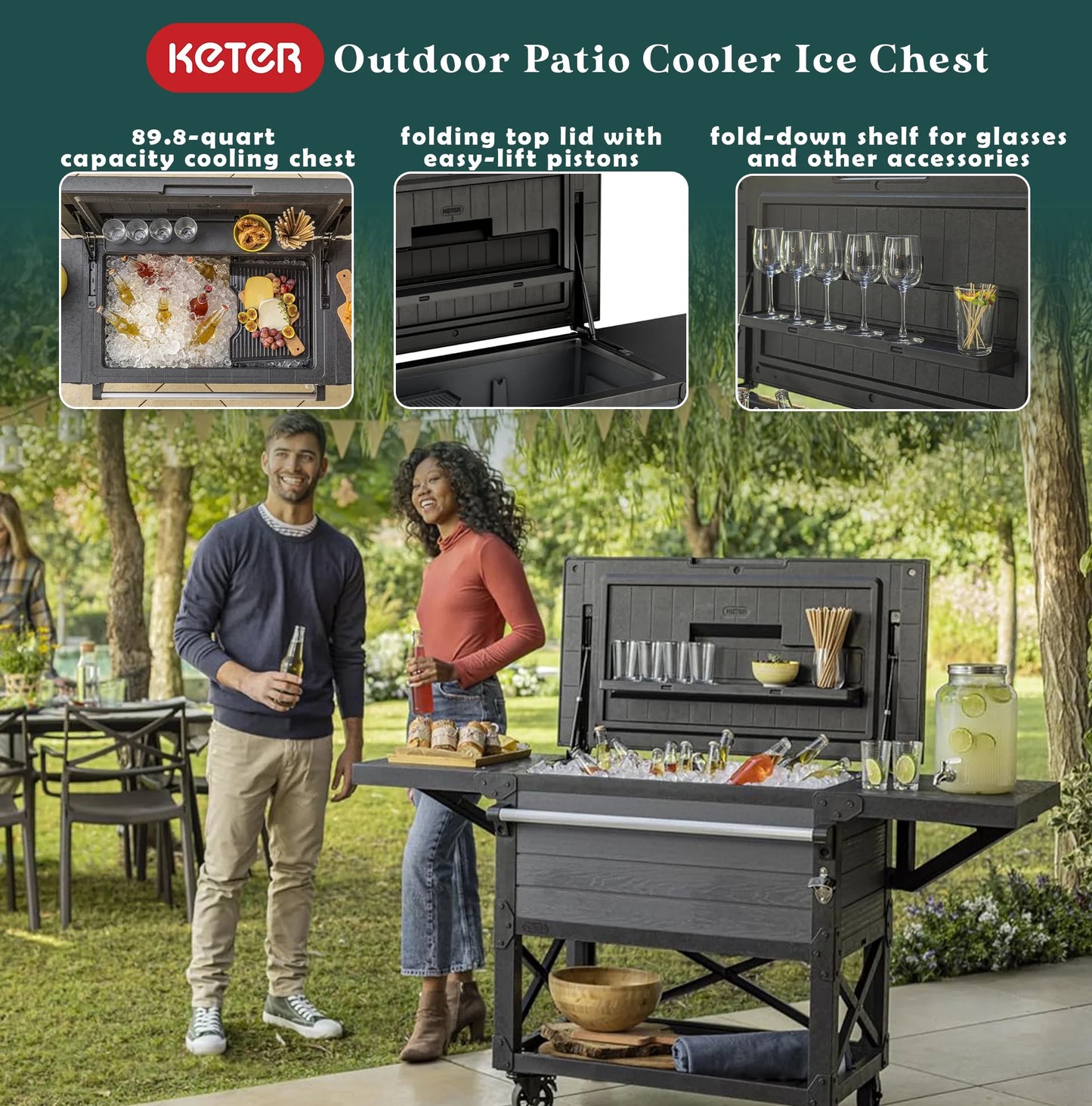 Chest Insulated Bar Keter Patio Ice Outdoor Gray Cart, Beverage Cooler