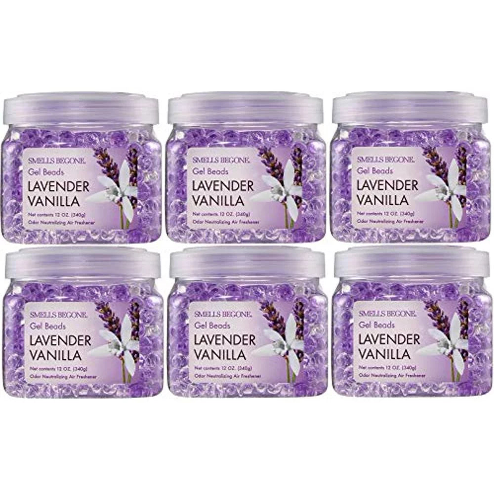 Beads Scent 6-Pack SMELLS 12oz Gel Vanilla Odor Lavender Freshener Air Odor Absorber BEGONE Control