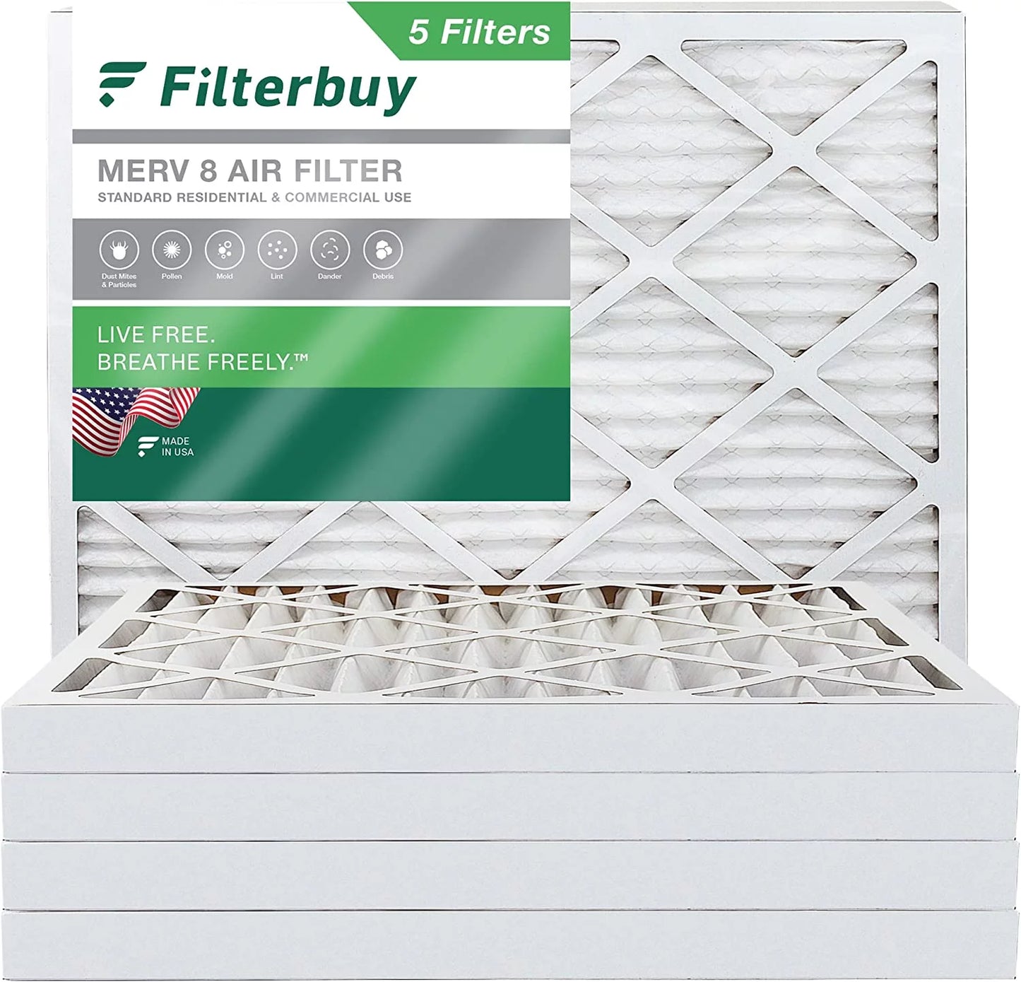 Air AC 8 (5-Pack) Pleated Furnace Filters Filterbuy 18x24x2 HVAC MERV