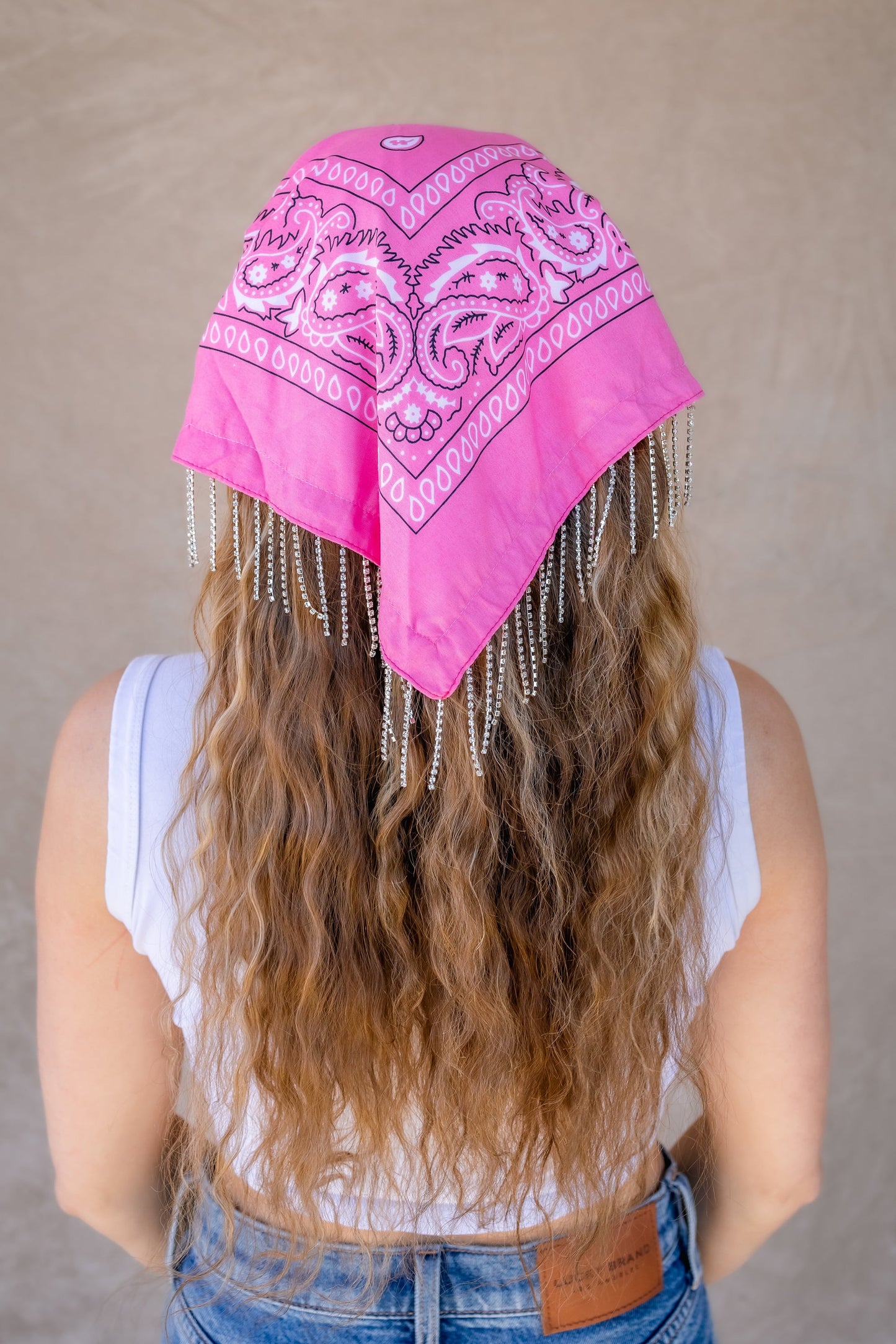 with white and bandanas one rhinestone Fringe four 5PK Bandana, pink Bachelorette