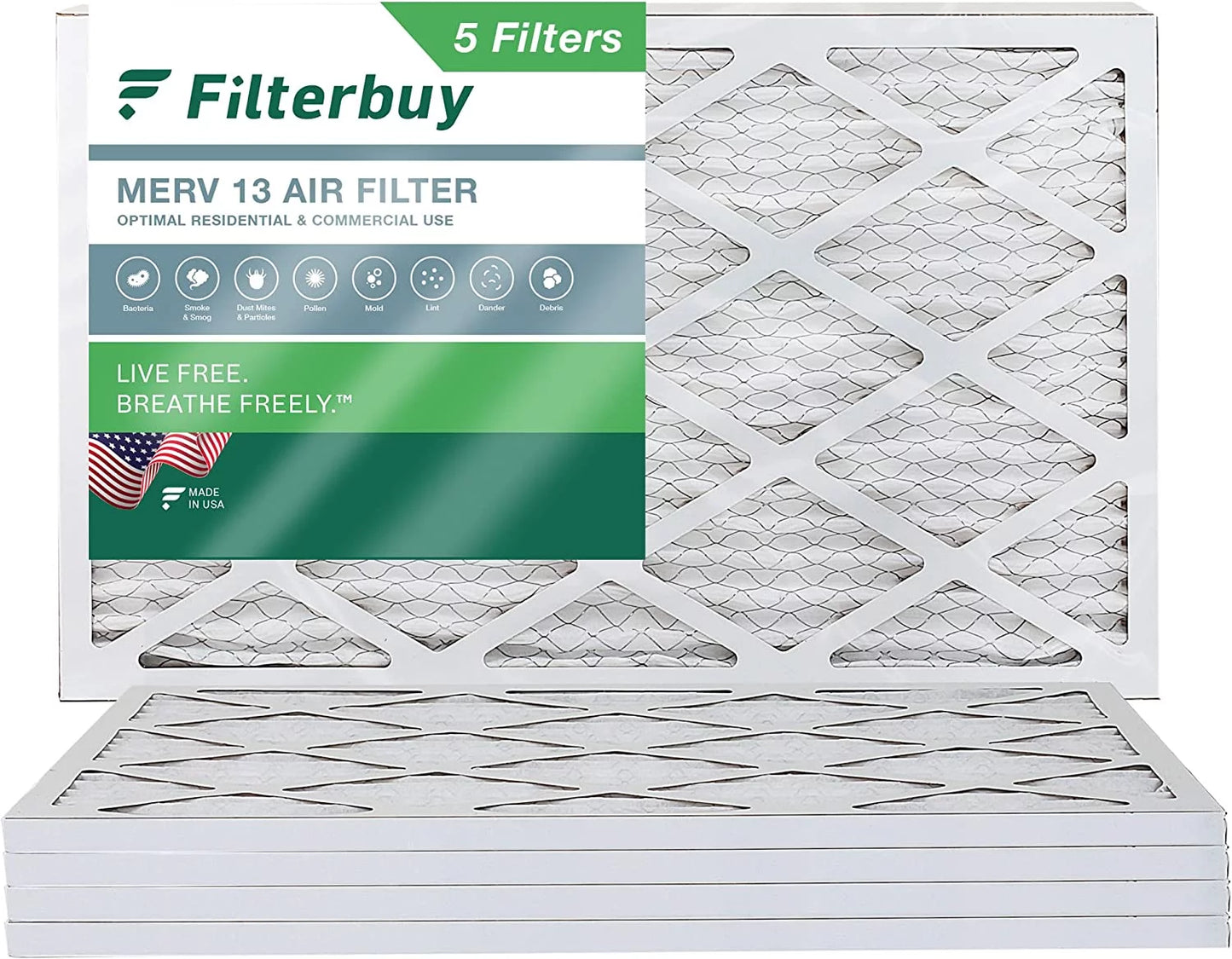 AC (5-Pack) Filterbuy HVAC Filters Furnace 13 MERV Pleated 20x32x1 Air